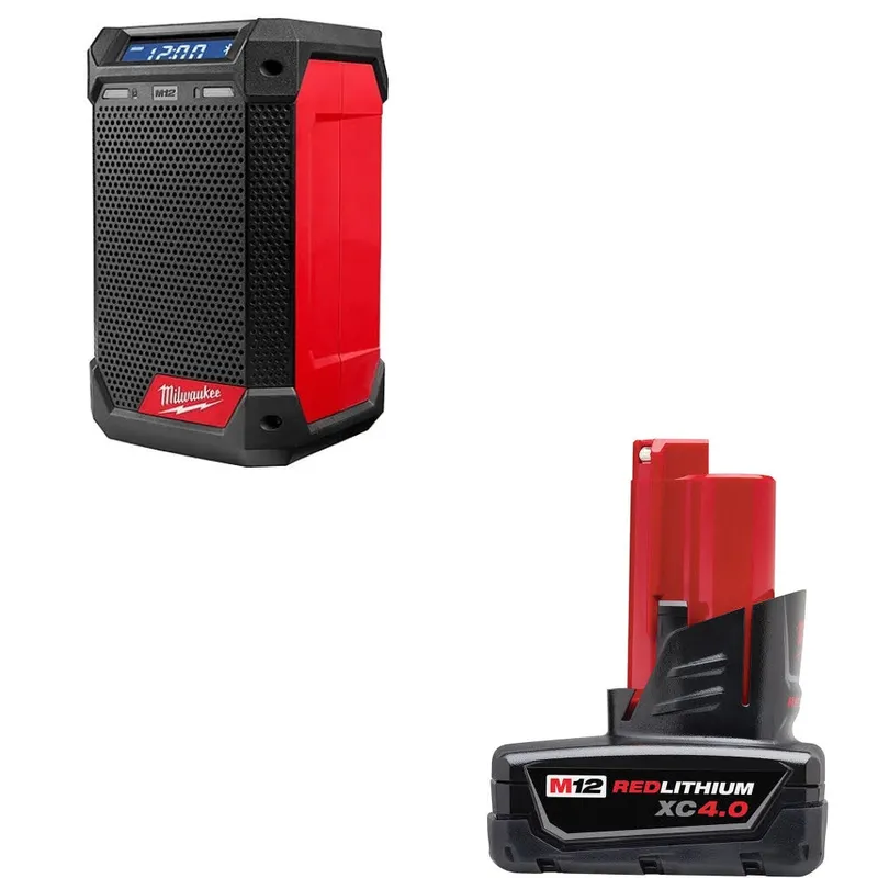 Milwaukee M12 Radio + Charger W/ 48-11-2440 M12 XC4.0 Battery Pack