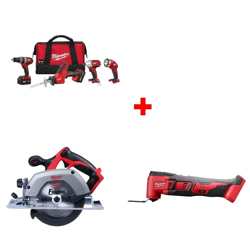 Milwaukee M18 4-Tool Combo Kit w/ FREE M18 6-1/2" Circ Saw & Multi-Tool