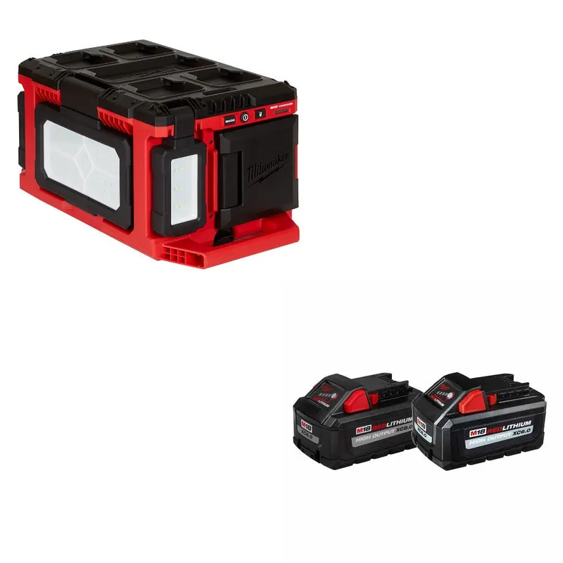Milwaukee M18 PACKOUT Light/Charger W/ 48-11-1868 M18 18V Battery, 2Pk