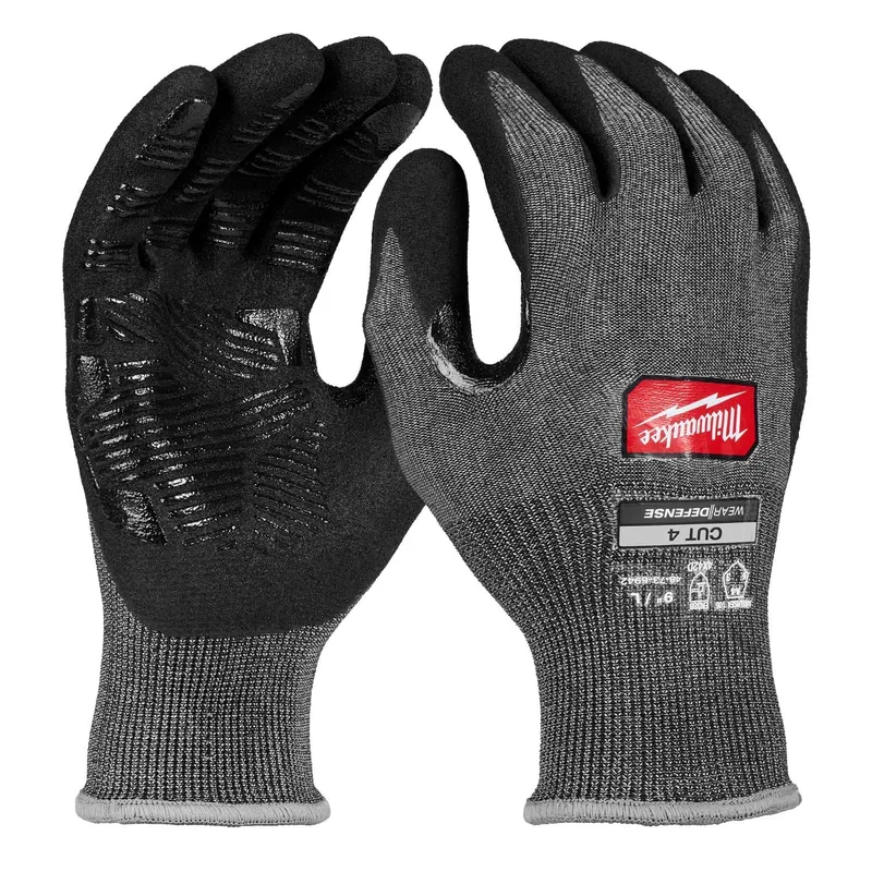 Milwaukee Cut Level 4 High Dexterity Nitrile Dipped Gloves w/ WEAR-DEFENSE Protection- Large (12 Pack)