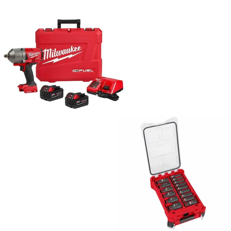 Milwaukee M18 FUEL Impact Wrench Kit W/ FREE 49-66-6802 15Pc Socket Set