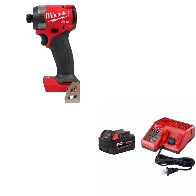 Milwaukee M18 FUEL 1/4" Impact Driver W/ 48-59-1850 M18 XC5 Starter Kit