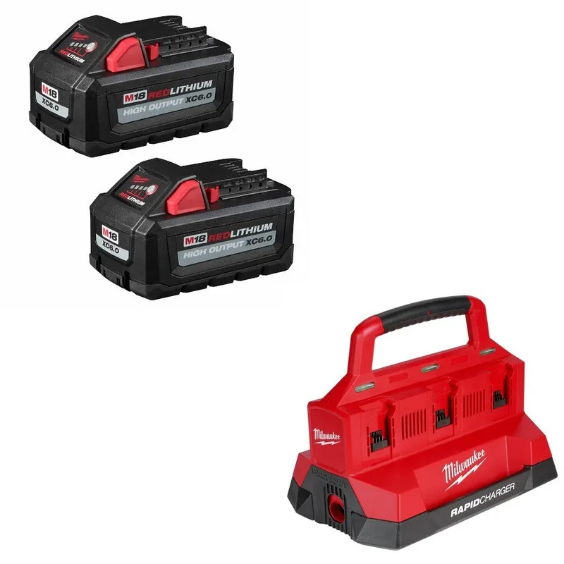 Milwaukee XC6.0 Battery 2-Pack Kit W/ FREE Six Bay Charger