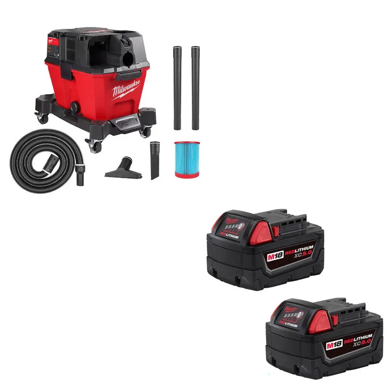 Milwaukee M18 FUEL 6 Gal Vacuum W/ 48-11-1852 M18 XC5.0 Battery, 2 Pack