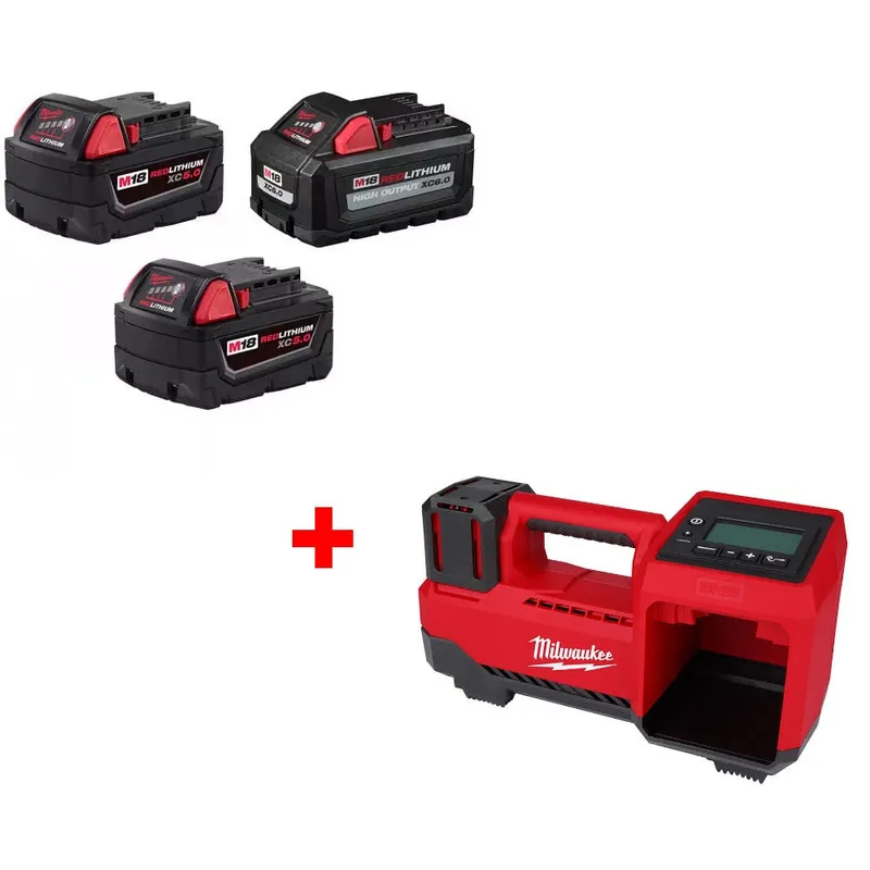 Milwaukee M18 18V Battery 3-Pack W/ FREE 2848-20 M18 Tire Inflator