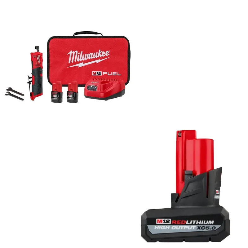 Milwaukee M12 Straight Die Grinder Kit W/ FREE 48-11-2450 XC5.0 Battery