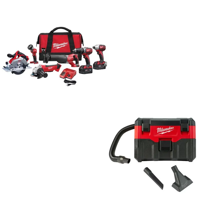 Milwaukee M18 6-Tool Combo Kit w/ Two FREE 0880-20 18V Wet/Dry Vacuum, Bare