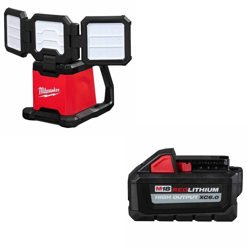 Milwaukee M18 Flood & Area Light W/ 48-11-1865 M18 XC6.0 Battery Pack