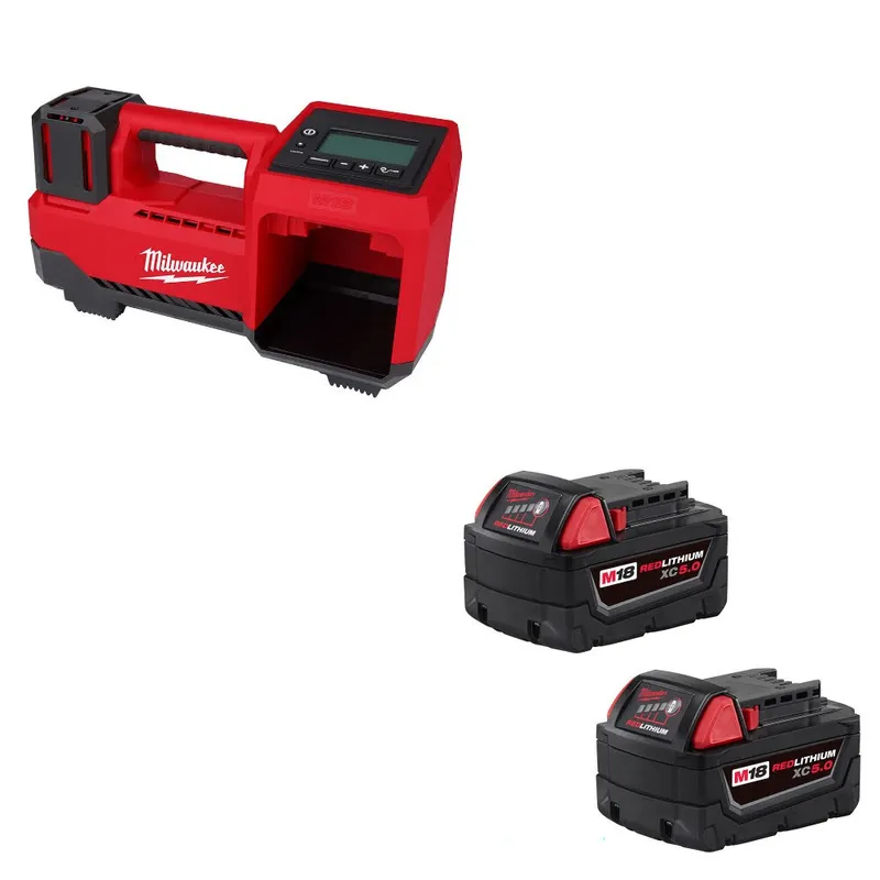Milwaukee M18 Tire Inflator, Bare W/ 48-11-1852 M18 XC5.0 Battery, 2Pk