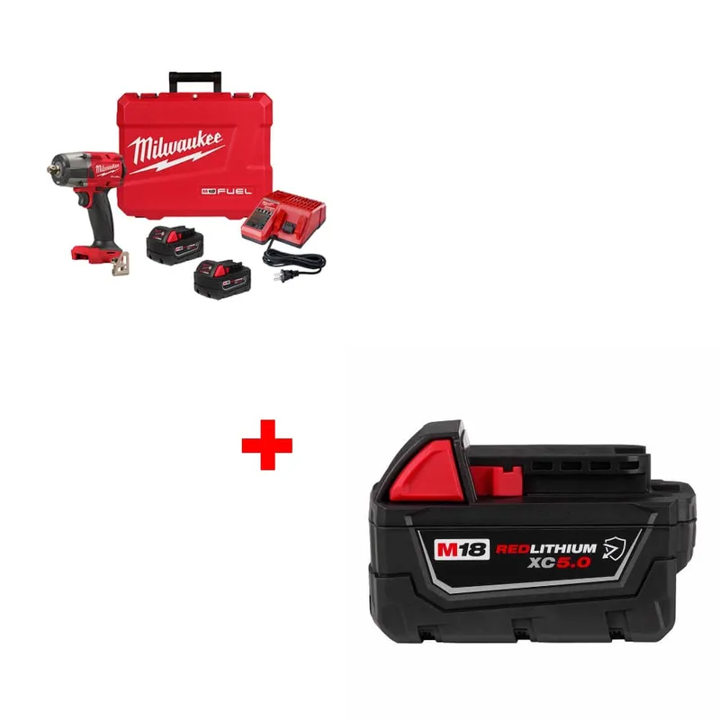 Milwaukee M18 FUEL Impact Wrench Kit w/ FREE 48-11-1850R M18 Battery