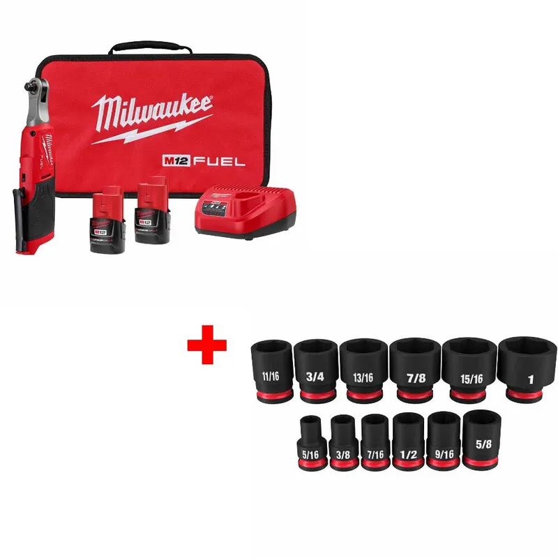Milwaukee M12 FUEL 3/8" Ratchet Kit W/ FREE 49-66-7005 12PC Socket Set