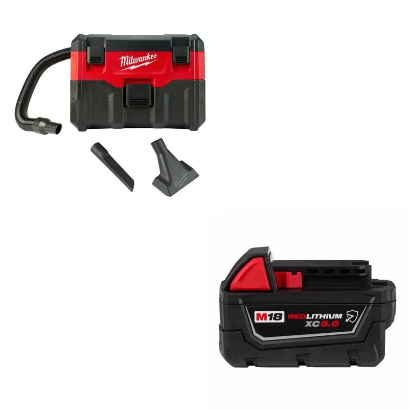 Milwaukee 18V Wet/Dry Vacuum, Bare W/ 48-11-1850R M18 XC5.0 Battery