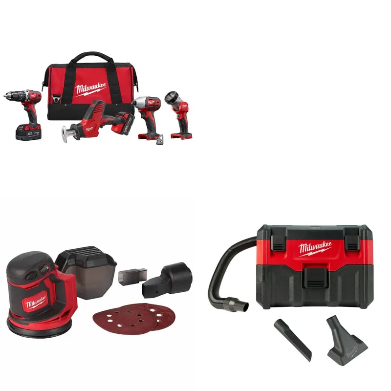 Milwaukee M18 4-Tool Combo Kit W/ FREE 2648-20 M18 Orbit Sander & Vacuum