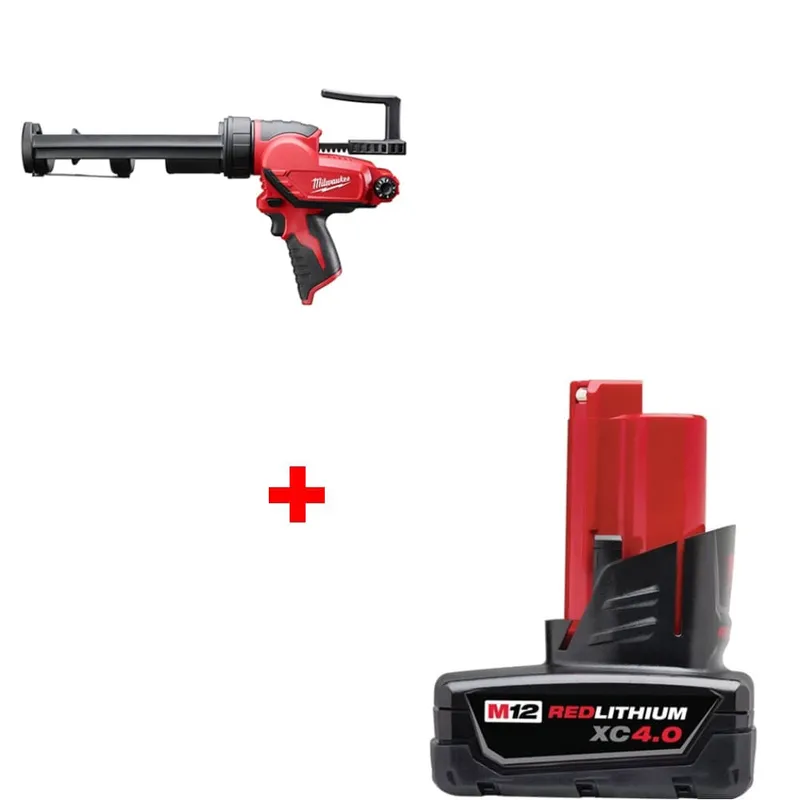 Milwaukee M12 10oz. Gun, Bare w/ FREE 48-11-2440 M12 4.0 Battery Pack