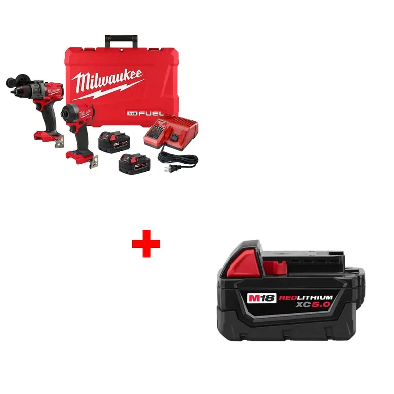 Milwaukee M18 FUEL 2-Tool Combo Kit w/ FREE 48-11-1850 M18 Battery Pack