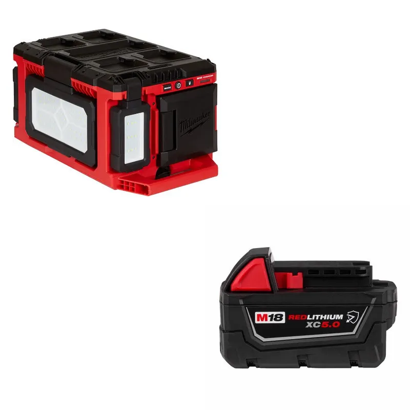 Milwaukee M18 PACKOUT Light/Charger W/ 48-11-1850R M18 XC5.0 Battery