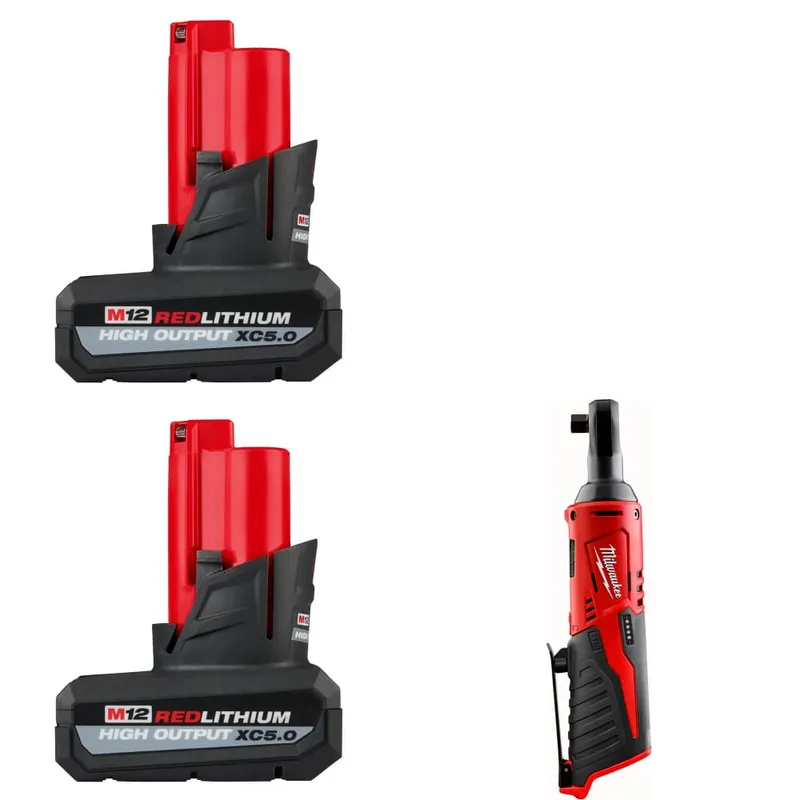 Milwaukee M12 XC5.0 Battery-2 Pack w/ FREE 2457-20 M12 3/8" Ratchet