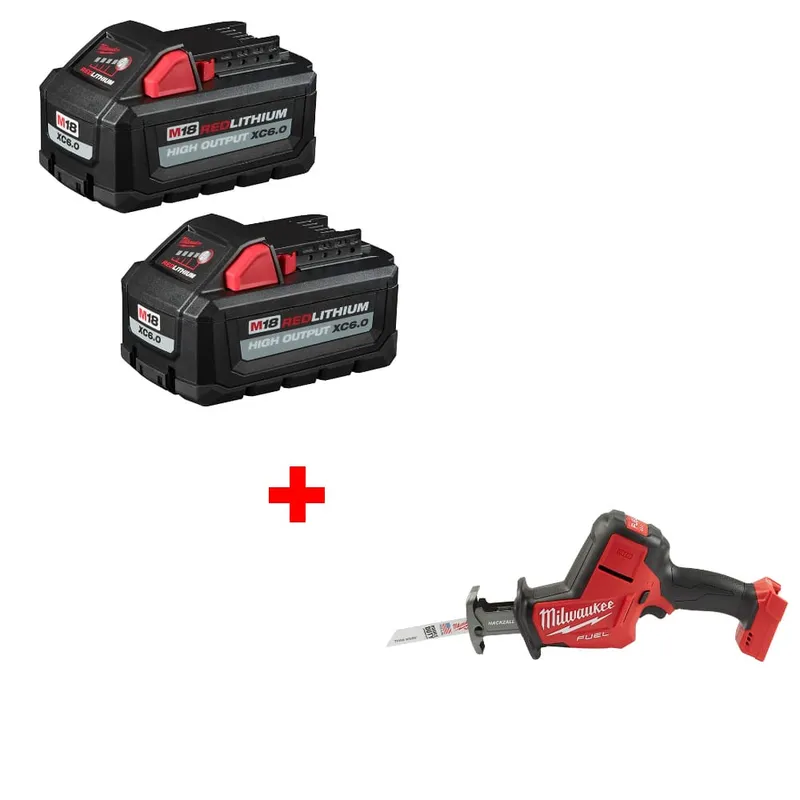 Milwaukee M18 XC6.0 Battery 2Pk w/ FREE 2719-20 M18 Hackzall, Bare