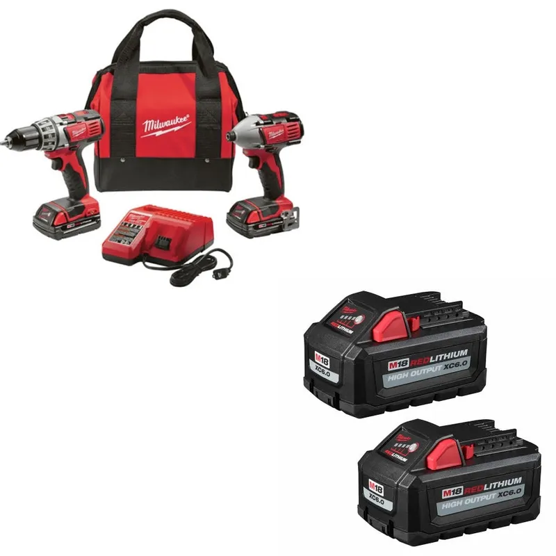 Milwaukee M18 18V 2-Tool Combo Kit W/ 48-11-1862 M18 XC6.0 Battery, 2Pk