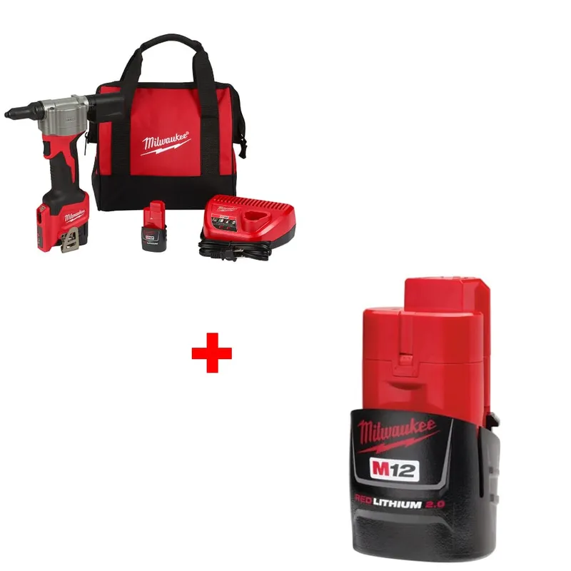 Milwaukee M12 Rivet Tool Kit w/ FREE 48-11-2420 M12 Battery Pack