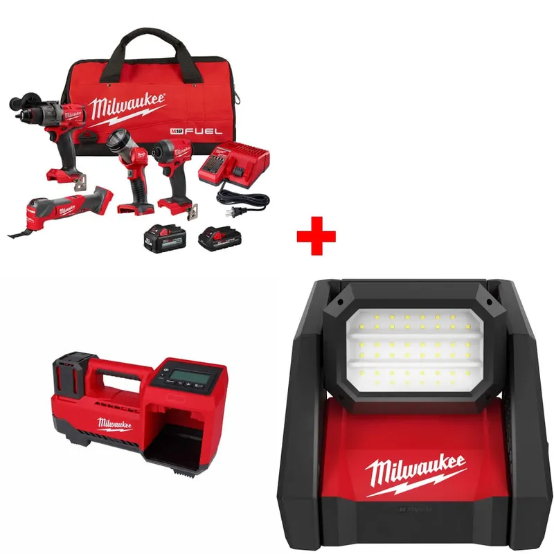 Milwaukee M18 FUEL 4-Tool Combo Kit w/ FREE M18 Inflator & Flood Light