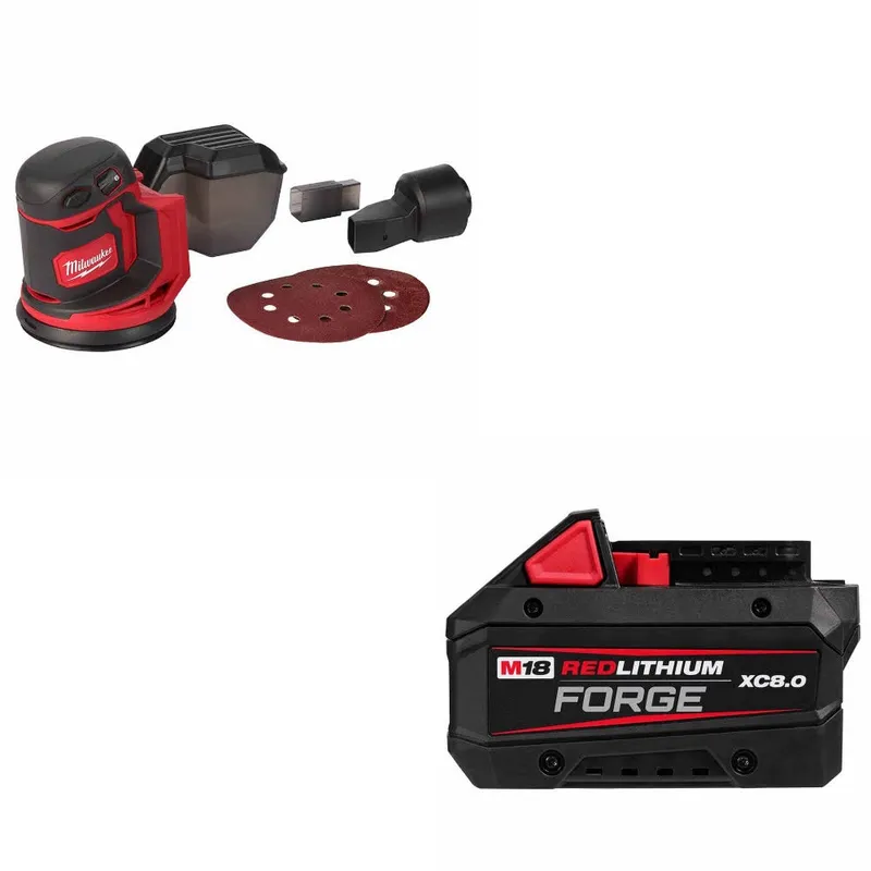 Milwaukee M18 Random Orbit Sander W/ 48-11-1881 M18 XC8.0 Battery Pack