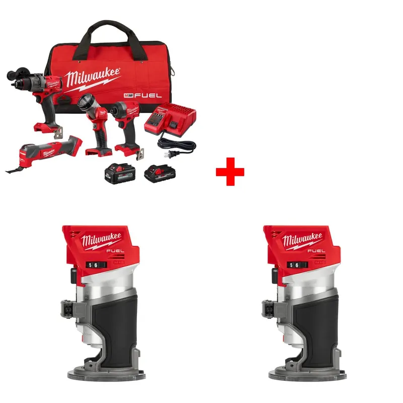 Milwaukee M18 4-Tool Combo Kit w/ FREE 2723-20 M18 FUEL ROUTER, 2-Pack