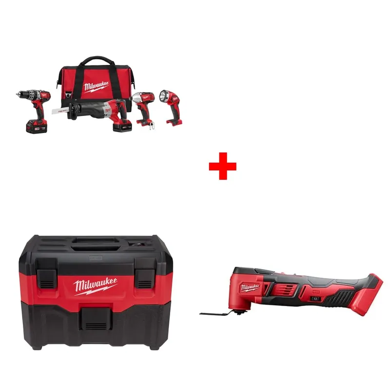 Milwaukee M18 4pc Combo Kit w/ FREE 0880-20 Wet/Dry Vacuum & Multi-Tool
