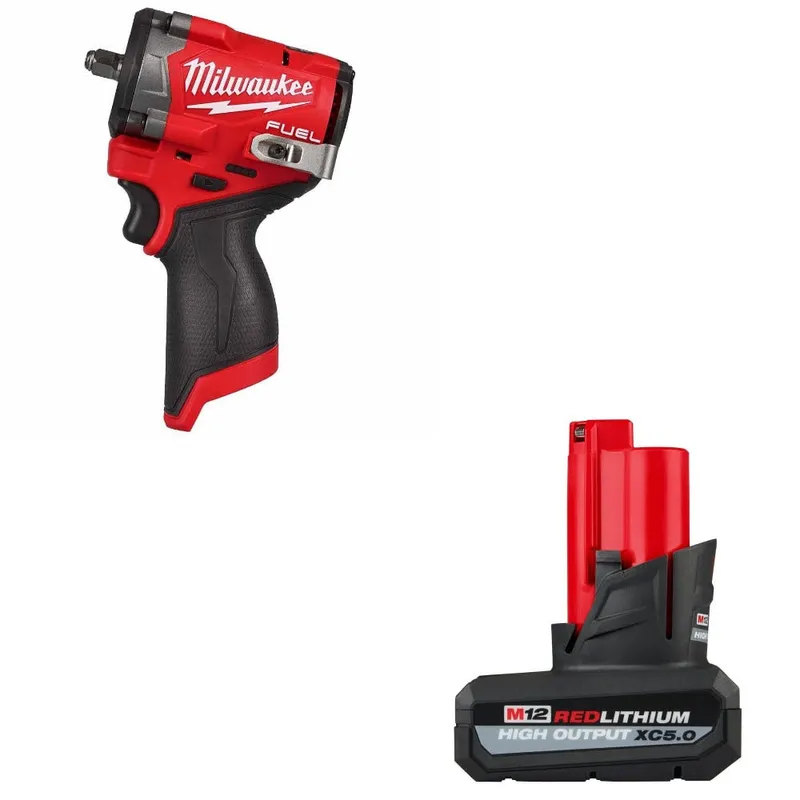 Milwaukee Stubby 3/8 Impact Wrench Kit W/ FREE 48-11-2450 M12 XC5.0 Battery