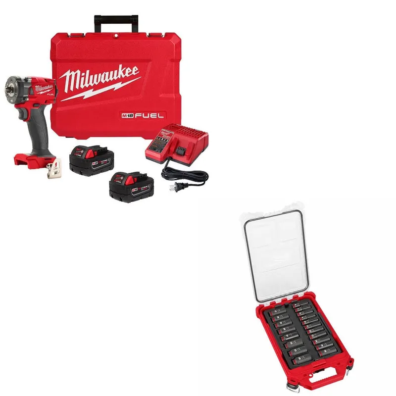 Milwaukee M18 FUEL Impact Wrench Kit W/ FREE 49-66-6801 19Pc Socket Set