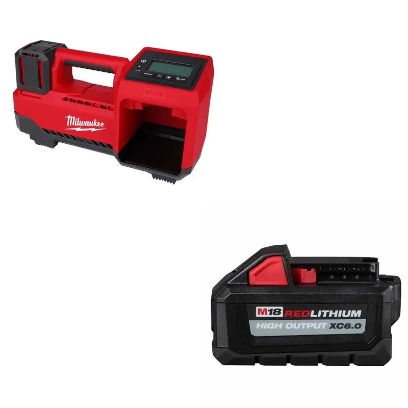 Milwaukee M18 Tire Inflator, Bare W/ 48-11-1865 M18 XC6.0 Battery Pack