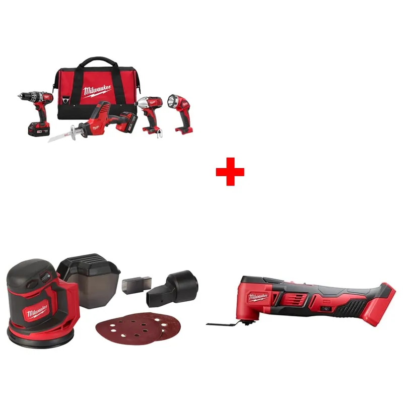 Milwaukee M18 4-Tool Combo Kit w/ FREE M18 Orbit Sander & Multi-Tool