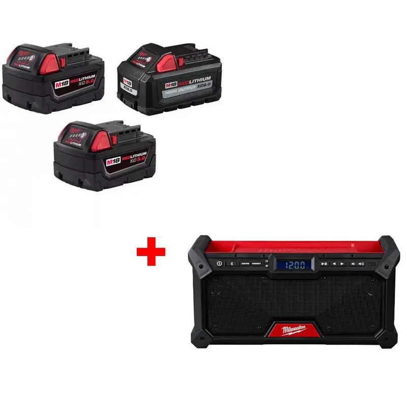 Milwaukee M18 18V Battery 3-Pack W/ FREE 2952-20 M18 Jobsite Radio
