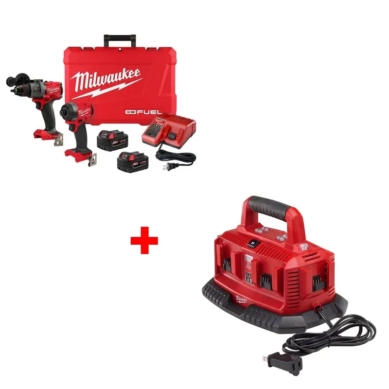 Milwaukee M18 FUEL 2-Tool Combo Kit w/ FREE 48-59-1806 M18 6-Pk Charger
