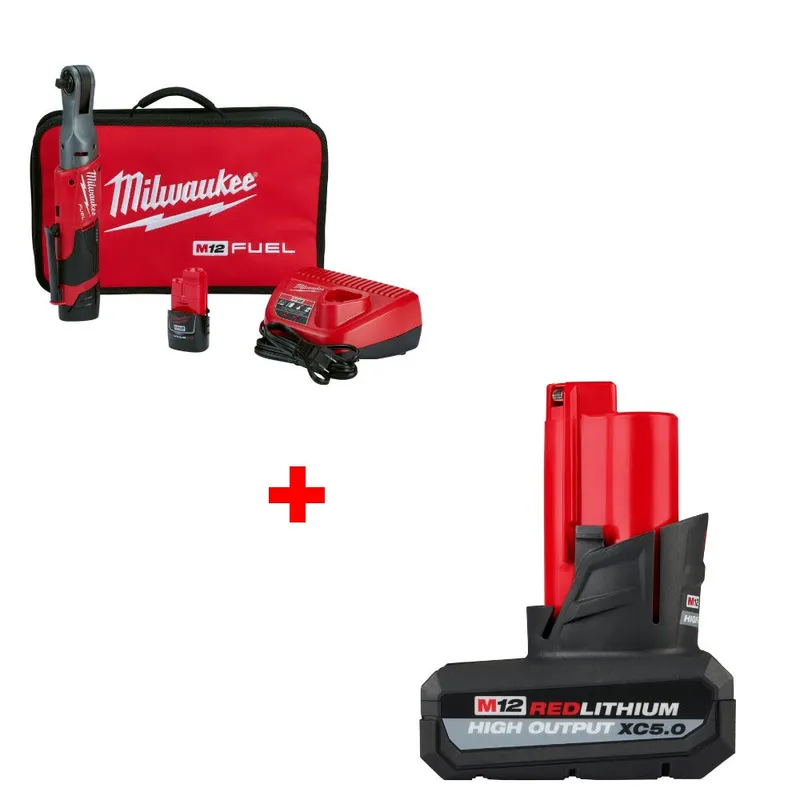 Milwaukee M12 FUEL 3/8" Ratchet Kit W/ FREE 48-11-2450 M12 Battery Pack