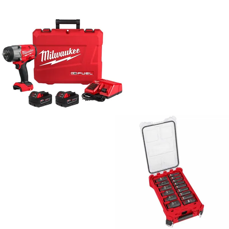 Milwaukee M18 FUEL Impact Wrench Kit W/ FREE 49-66-6802 15Pc Socket Set