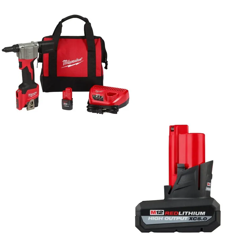 Milwaukee M12 Rivet Tool Kit W/ FREE 48-11-2450 XC5.0 Battery