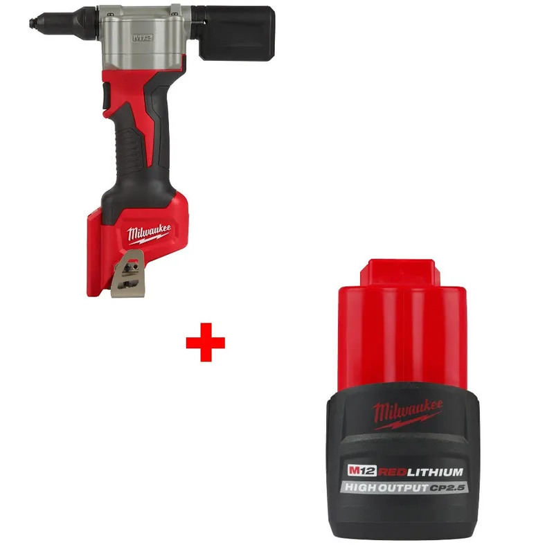 Milwaukee M12 Rivet Tool, Bare W/ FREE 48-11-2425 M12 CP2.5 Battery Pack