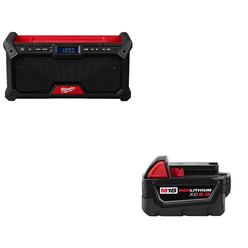 Milwaukee M18 Jobsite Radio W/ 48-11-1850 M18 XC5.0 Battery Pack