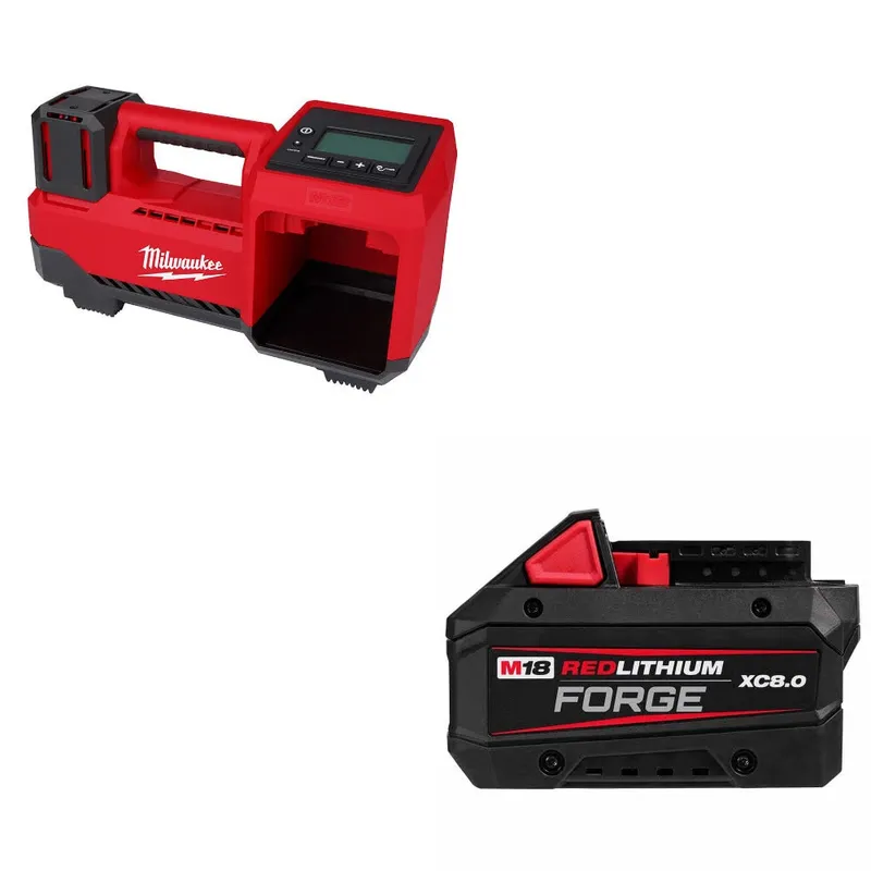 Milwaukee M18 Tire Inflator, Bare W/ 48-11-1881 M18 XC8.0 Battery Pack
