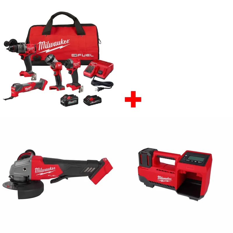 Milwaukee M18 4-Tool Combo Kit w/ FREE 2880-20 M18 Grinder & Inflator