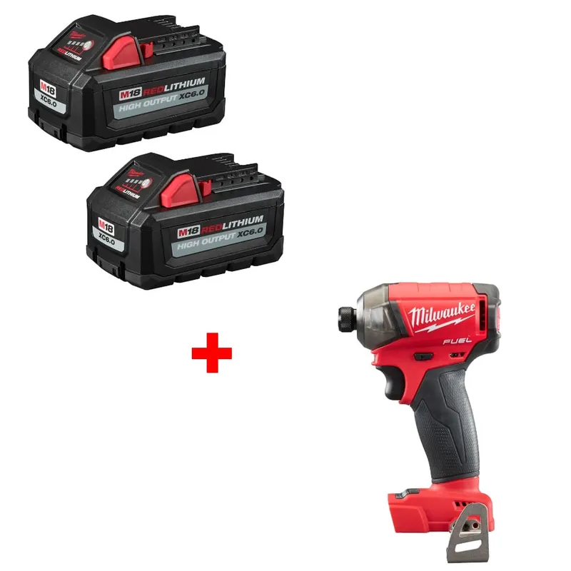 Milwaukee M18 XC6.0 Battery 2Pk w/ FREE 2760-20 1/4" Hydraulic Driver