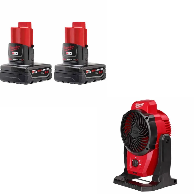 Milwaukee M12 XC Battery-2 Pack W/ FREE 0820-20 M12 Mounting Fan