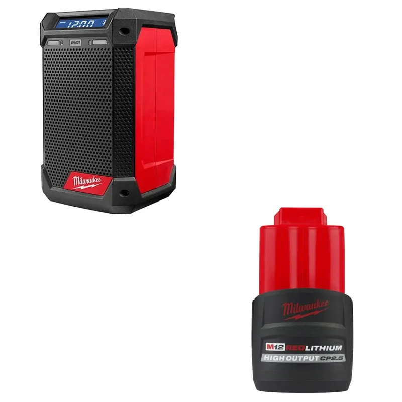 Milwaukee M12 Radio + Charger W/ FREE 48-11-2425 M12 CP2.5 Battery Pack