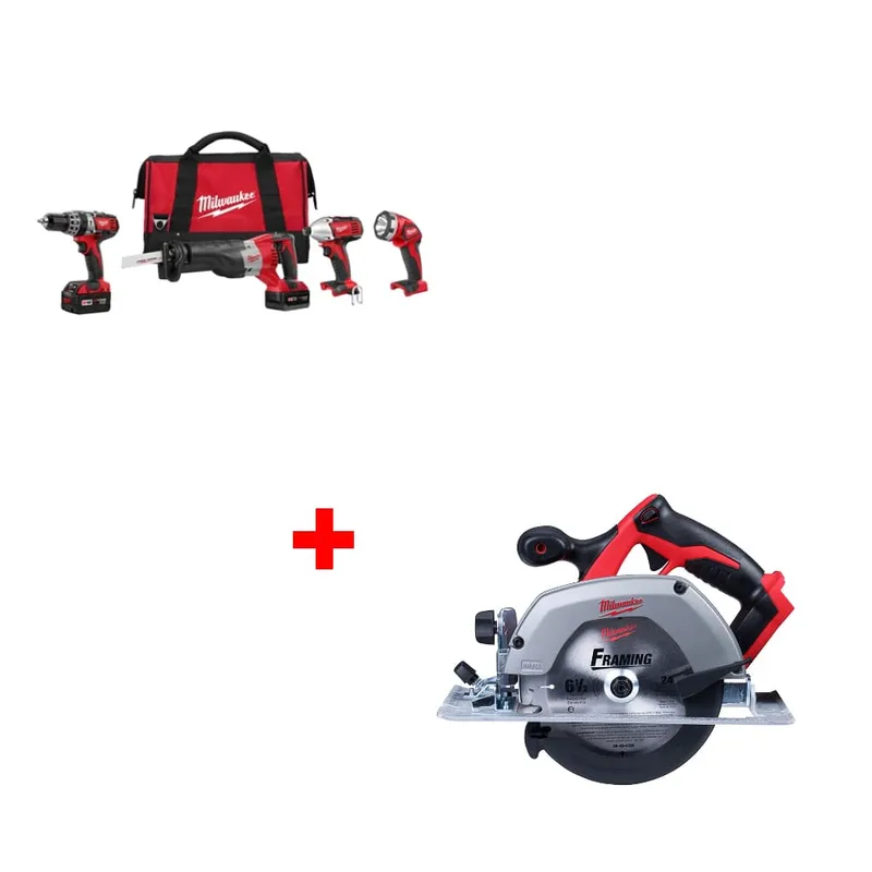 Milwaukee M18 4-Tool Combo Kit w/ Two FREE 2630-20 M18 6-1/2" Circ Saws