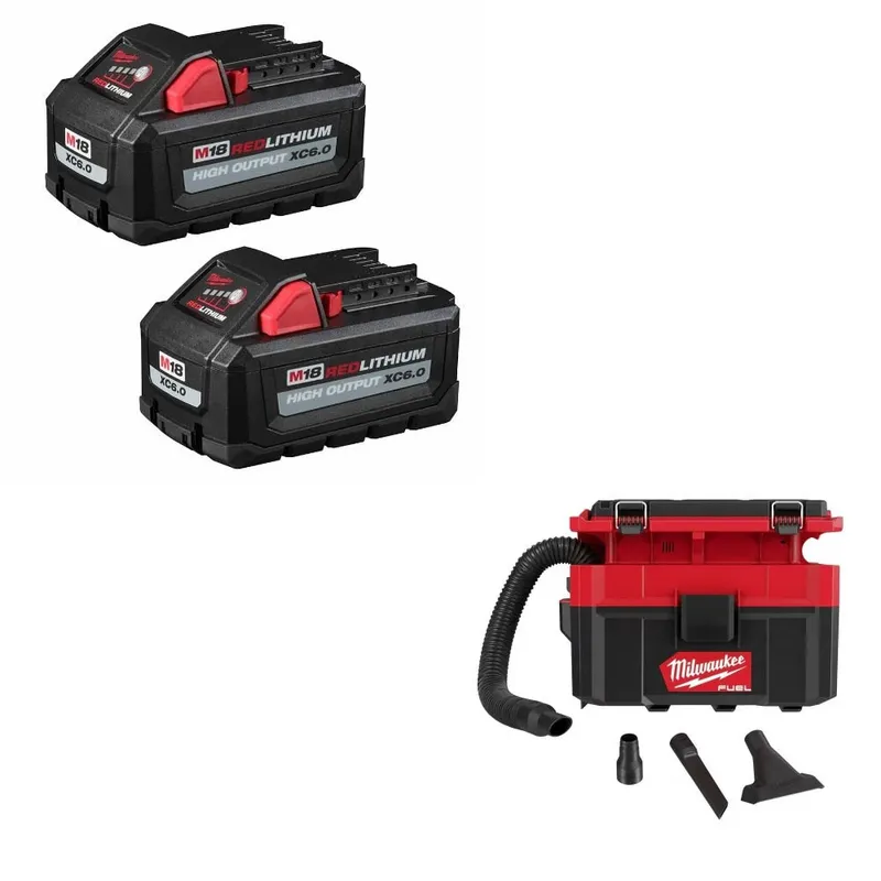 Milwaukee XC6.0 Battery 2-Pack Kit W/ FREE 0970-20 Vacuum