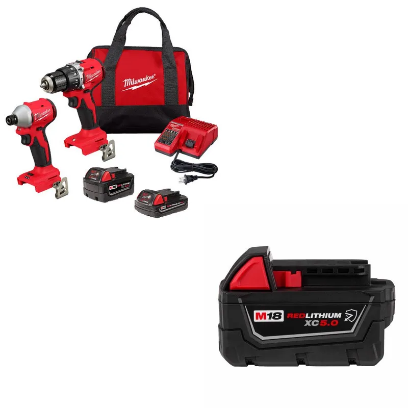 Milwaukee M18 2-Tool Combo Kit W/ 48-11-1850R M18 XC5.0 Battery