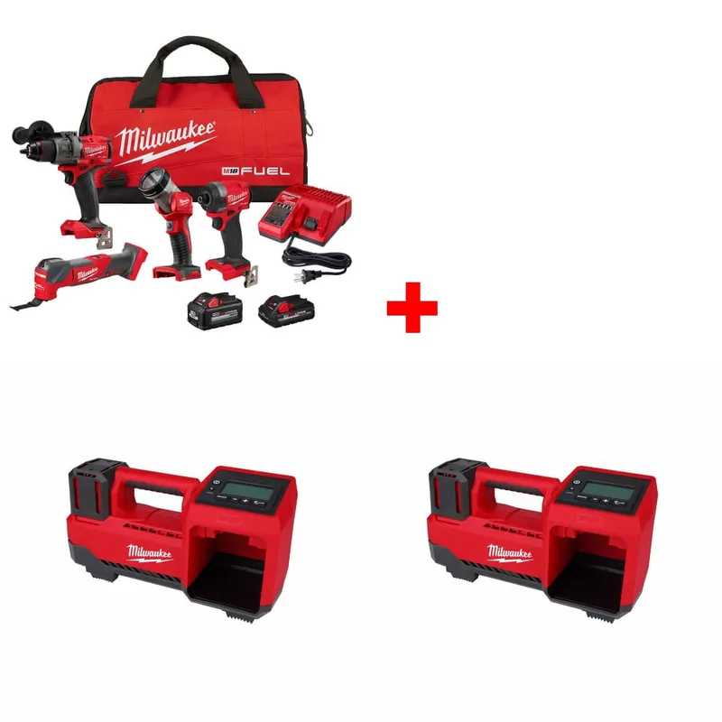 Milwaukee M18 FUEL 18V 4-Tool Combo Kit w/ FREE M18 Inflator, 2-Pack