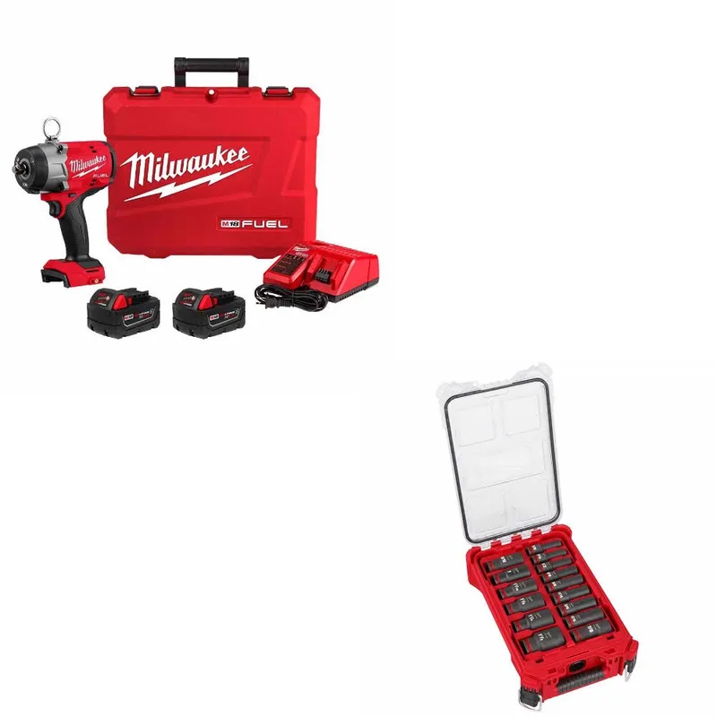 Milwaukee M18 FUEL Impact Wrench Kit W/ FREE 49-66-6802 15Pc Socket Set