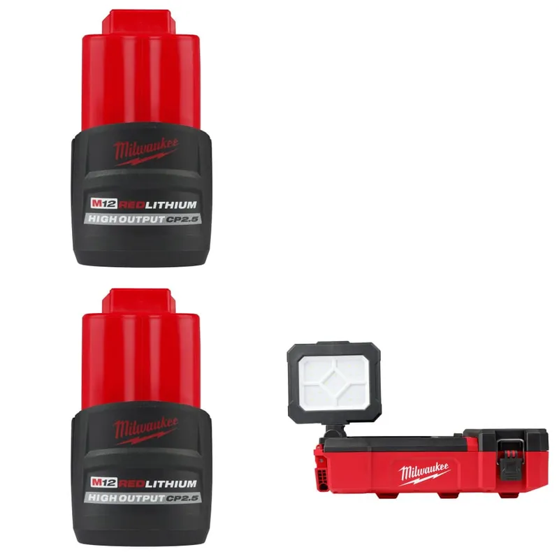 Milwaukee M12 CP2.5 Battery-2 Pack w/ FREE 2356-20 M12 Flood Light